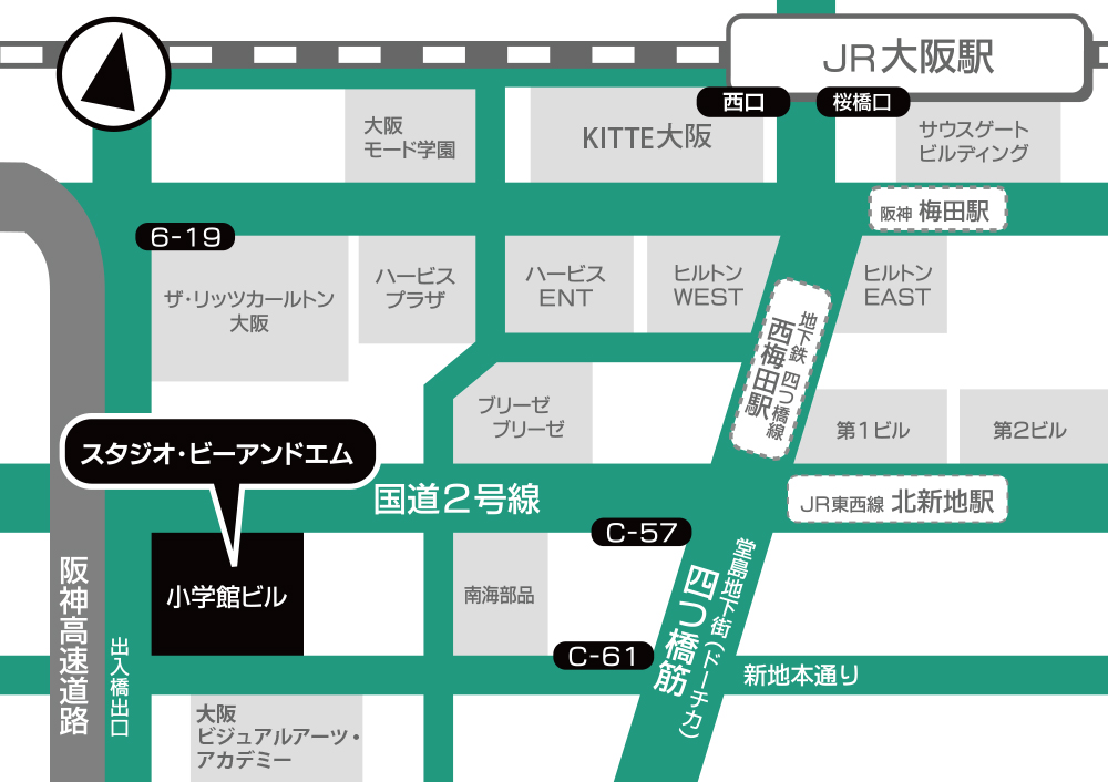 スタジオ・ビーアンドエムへの地図